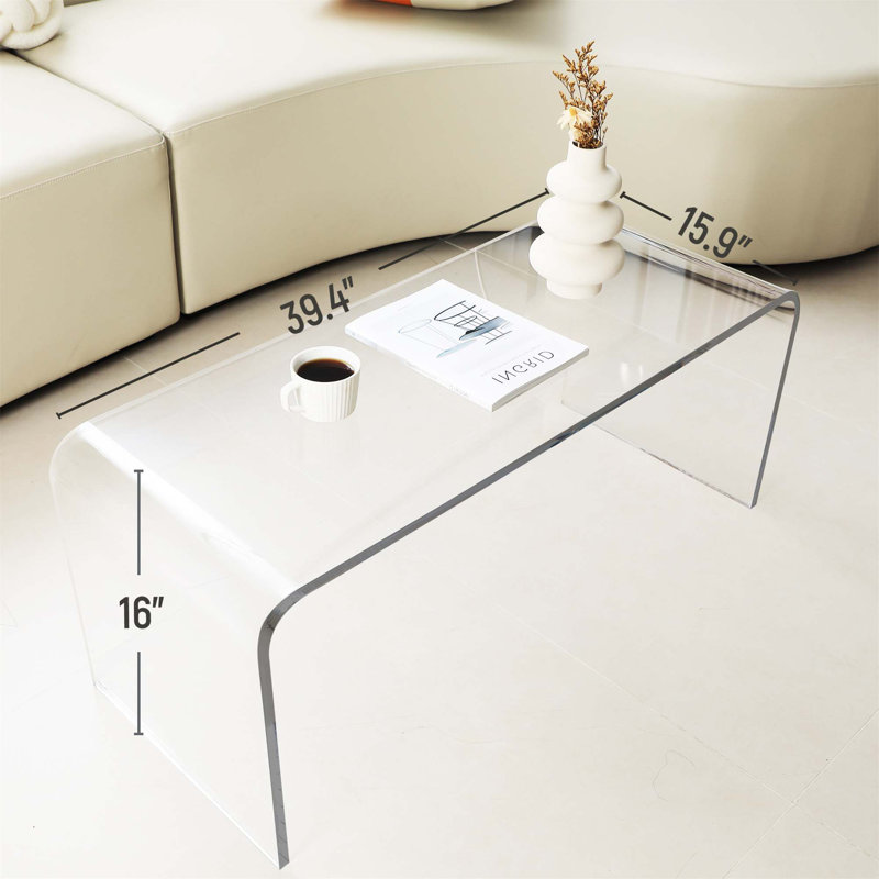 Long Rectangle All Acrylic 15Mm Thick Waterfall Coffee Table